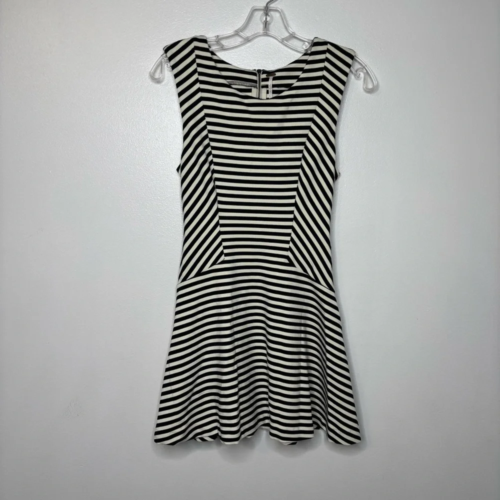 Free People Cha Cha Mini Dress Women XS Black Ivory Stripe Sleeveless Fit Flare